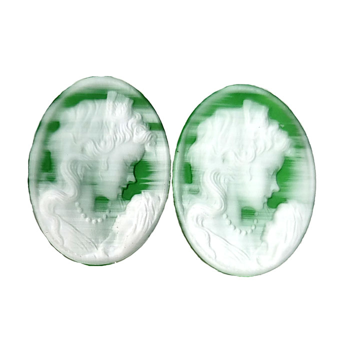 22X30MM WOMAN WITH CHILD CAMEO CAT'S EYE GREEN
